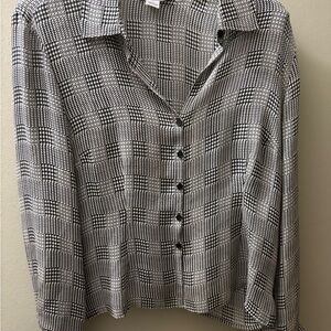 Allison Taylor Silk B&w Checkered Button-Down Shirt